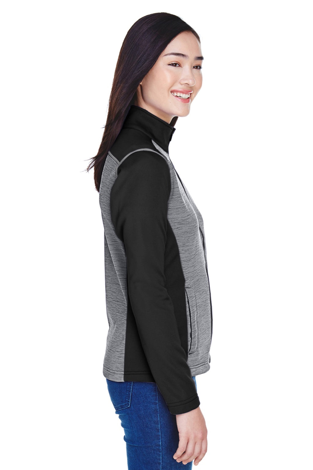 Devon & Jones DG796W Womens Newbury Fleece Full Zip Sweatshirt w/ Pockets Grey/Black Model Side