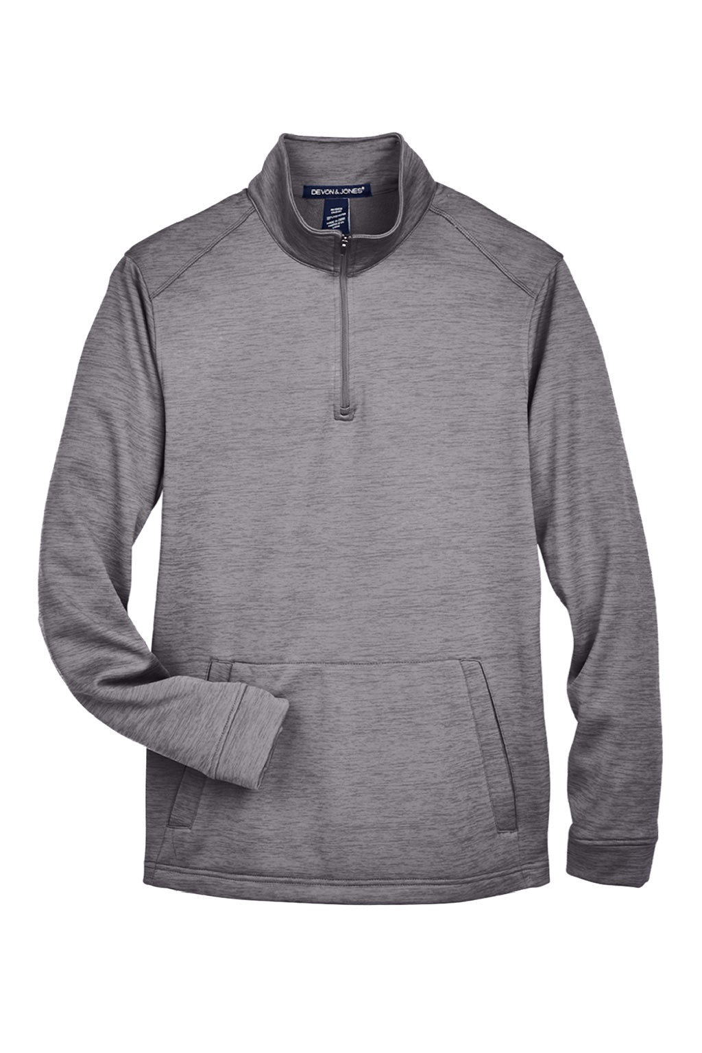 Devon & Jones DG798 Mens Newbury Fleece 1/4 Zip Sweatshirt w/ Pouch Pocket Heather Dark Grey Flat Front