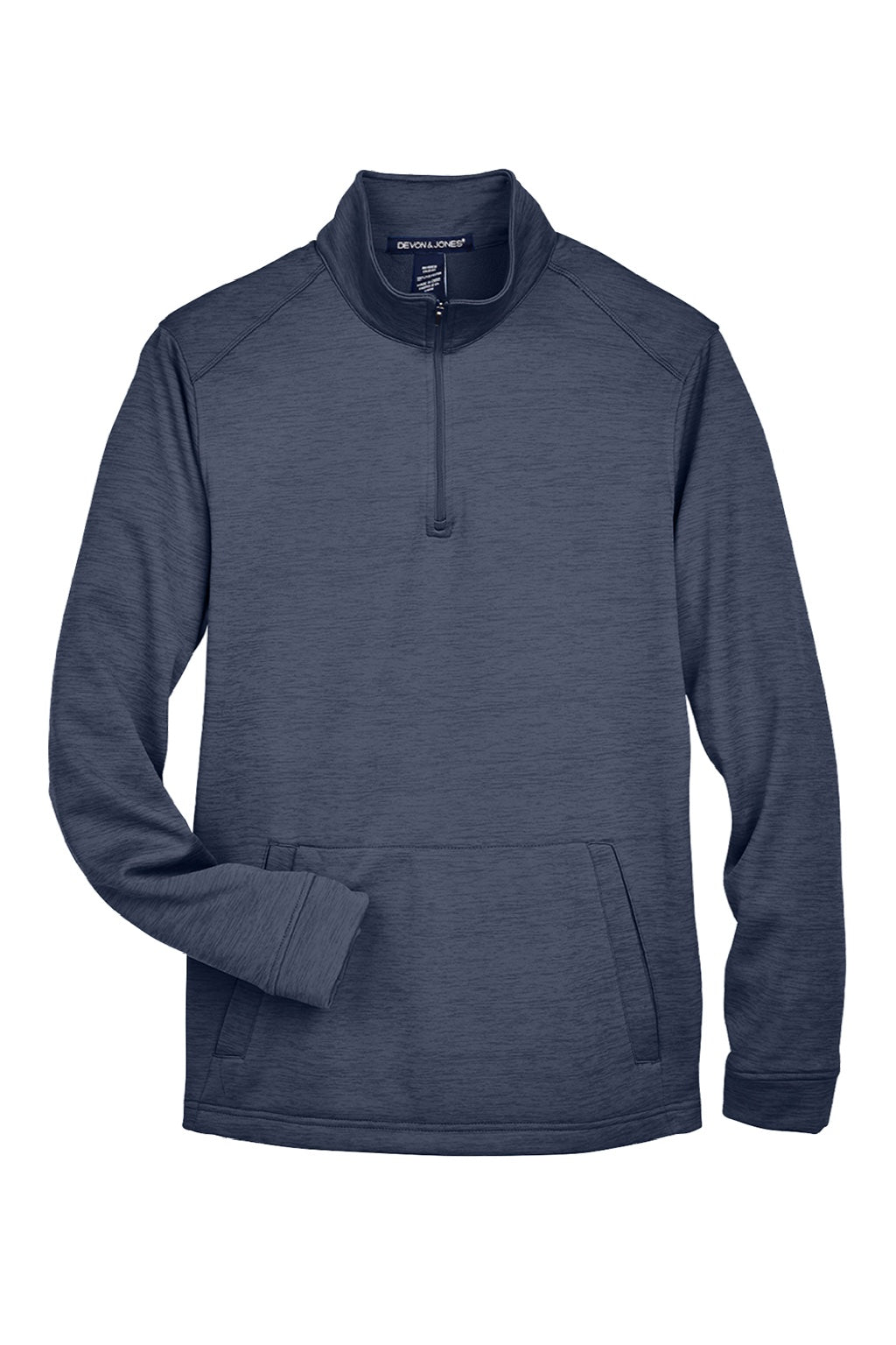 Devon & Jones DG798 Mens Newbury Fleece 1/4 Zip Sweatshirt w/ Pouch Pocket Heather Navy Blue Flat Front