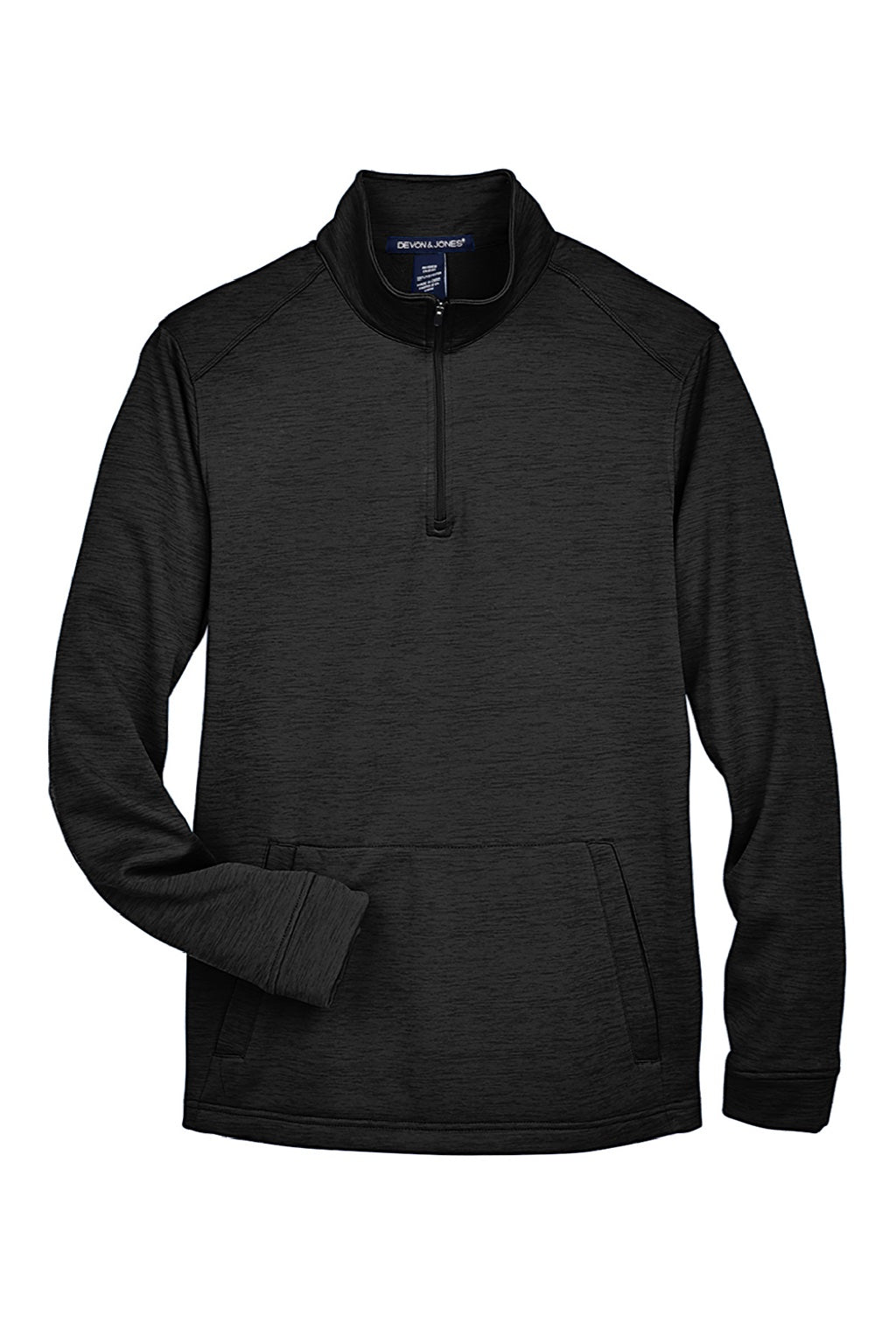 Devon & Jones DG798 Mens Newbury Fleece 1/4 Zip Sweatshirt w/ Pouch Pocket Heather Black Flat Front
