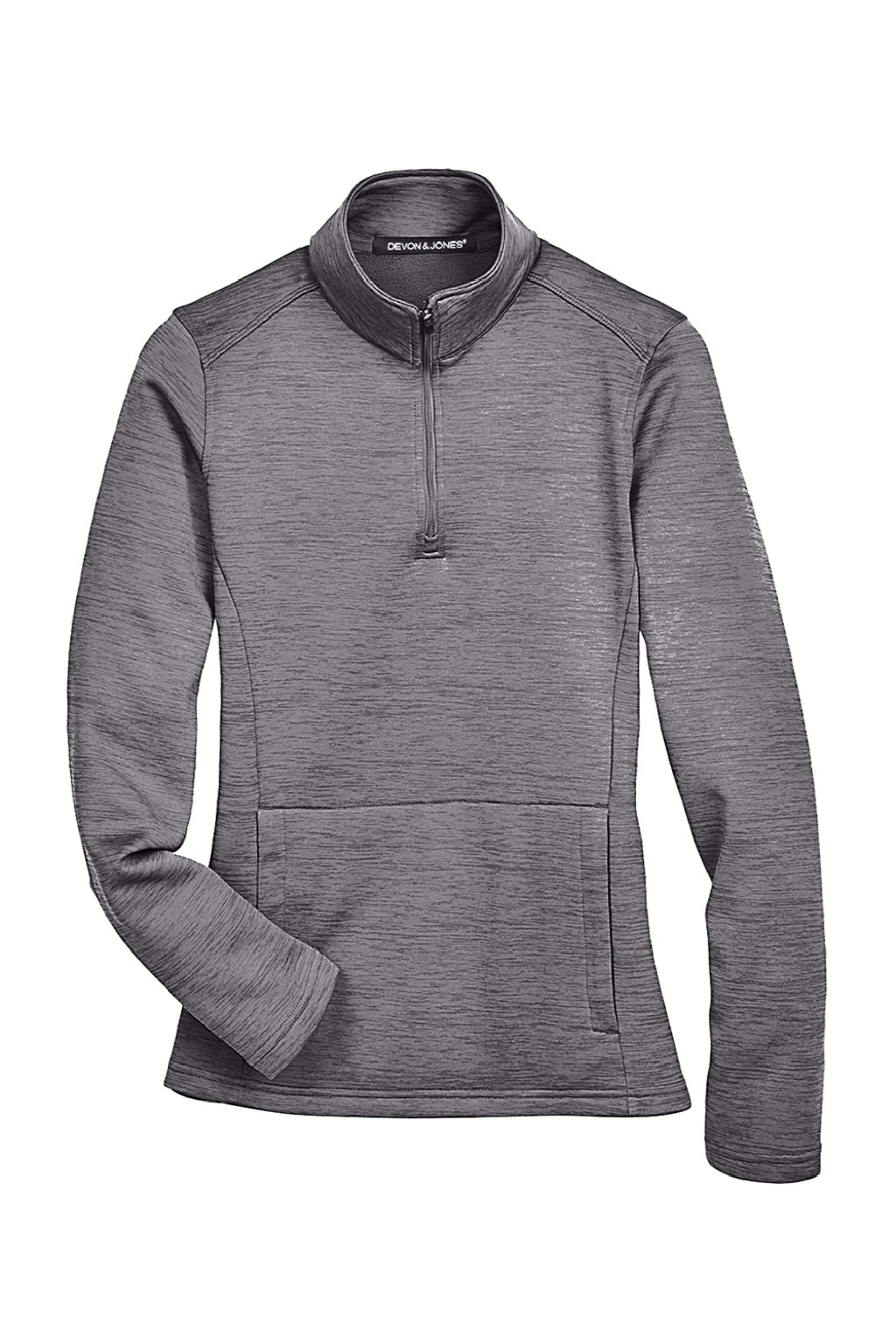 Devon & Jones DG798W Womens Newbury Fleece 1/4 Zip Sweatshirt w/ Pouch Pocket Heather Dark Grey Flat Front