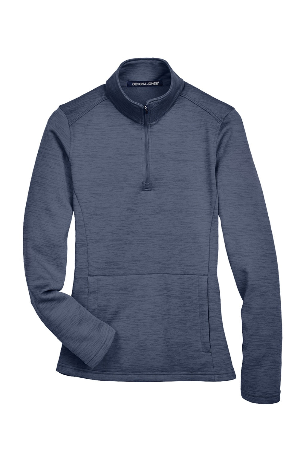 Devon & Jones DG798W Womens Newbury Fleece 1/4 Zip Sweatshirt w/ Pouch Pocket Heather Navy Blue Flat Front