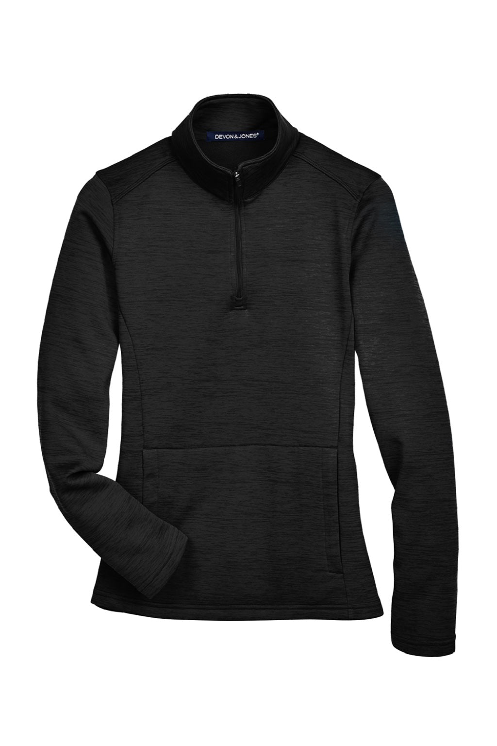 Devon & Jones DG798W Womens Newbury Fleece 1/4 Zip Sweatshirt w/ Pouch Pocket Heather Black Flat Front