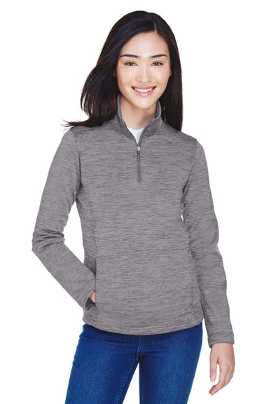 Devon & Jones DG798W Womens Newbury Fleece 1/4 Zip Sweatshirt w/ Pouch Pocket Heather Dark Grey Model Front