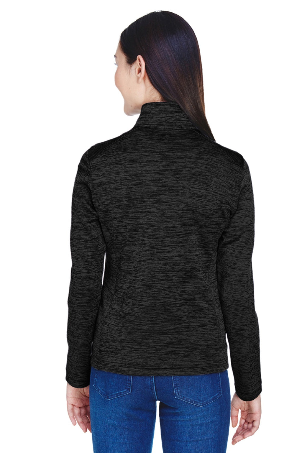 Devon & Jones DG798W Womens Newbury Fleece 1/4 Zip Sweatshirt w/ Pouch Pocket Heather Black Model Back