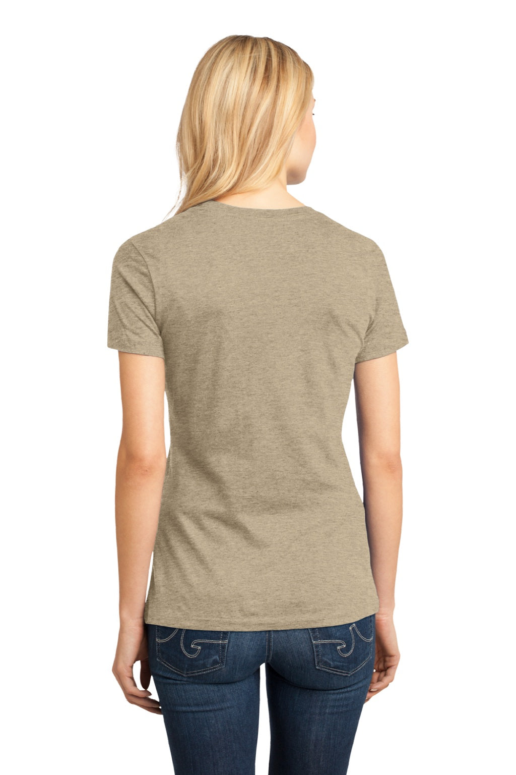 District DM104L Womens Perfect Weight Short Sleeve Crewneck T-Shirt Heather Latte Brown Model Back
