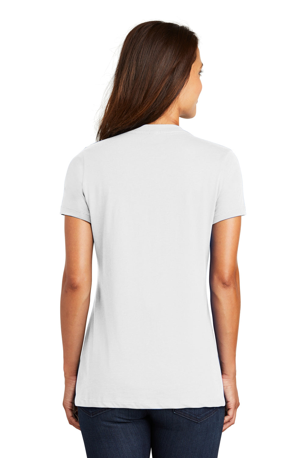 District DM1170L Womens Perfect Weight Short Sleeve V-Neck T-Shirt Bright White Model Back