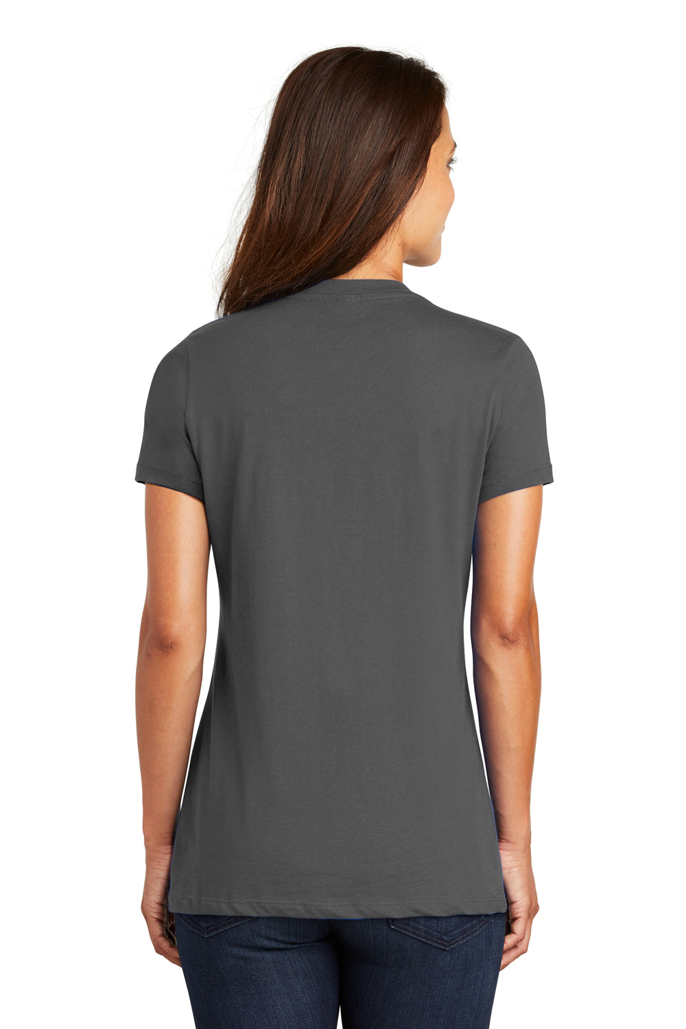 District DM1170L Womens Perfect Weight Short Sleeve V-Neck T-Shirt Charcoal Grey Model Back