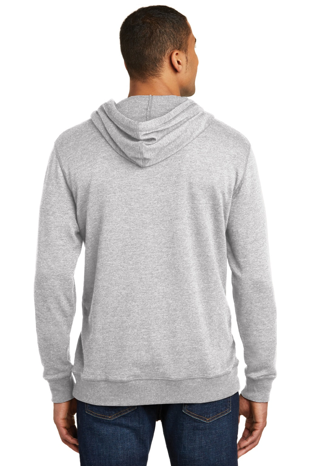 District DM391 Mens Fleece Hooded Sweatshirt Hoodie w/ Pouch Pocket Heather Grey Model Back