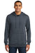 District DM391 Mens Fleece Hooded Sweatshirt Hoodie w/ Pouch Pocket Heather Navy Blue Model Front