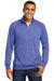 District DM392 Mens Fleece 1/4 Zip Sweatshirt w/ Pouch Pocket Heather Deep Royal Blue Model Front