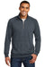 District DM392 Mens Fleece 1/4 Zip Sweatshirt w/ Pouch Pocket Heather Navy Blue Model Front