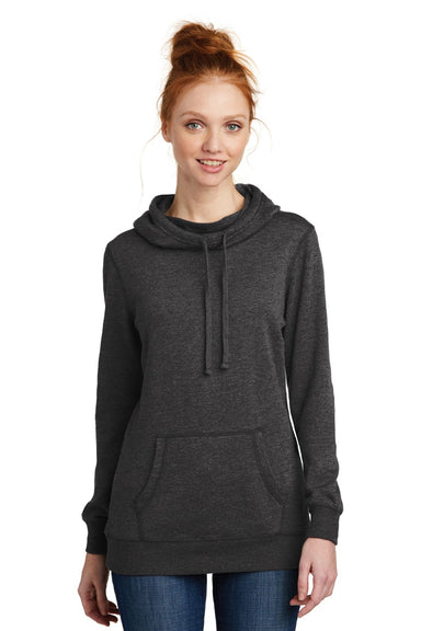 District DM493 Womens Fleece Hooded Sweatshirt Hoodie w/ Pouch Pocket Heather Black Model Front