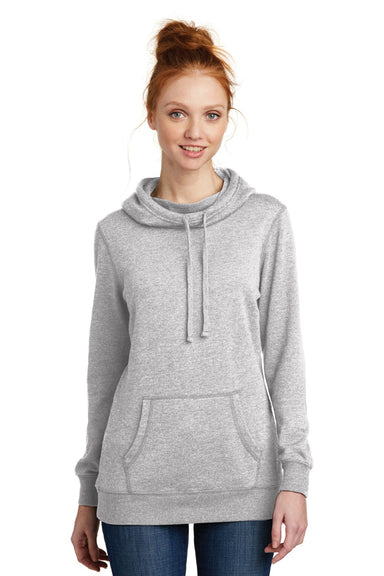 District DM493 Womens Fleece Hooded Sweatshirt Hoodie w/ Pouch Pocket Heather Grey Model Front