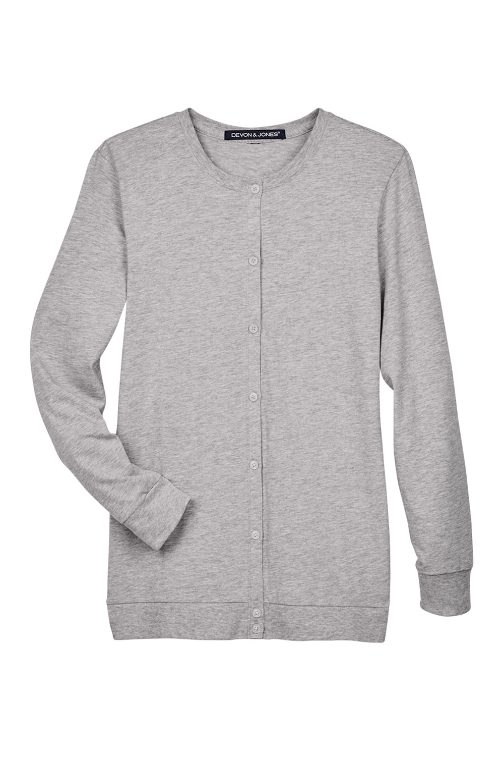 Devon & Jones DP181W Womens Perfect Fit Ribbon Cardigan Sweater Heather Grey Flat Front