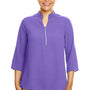 Devon & Jones Womens Perfect Fit Short Sleeve 1/4 Zip Crepe Tunic - Grape Purple - Closeout
