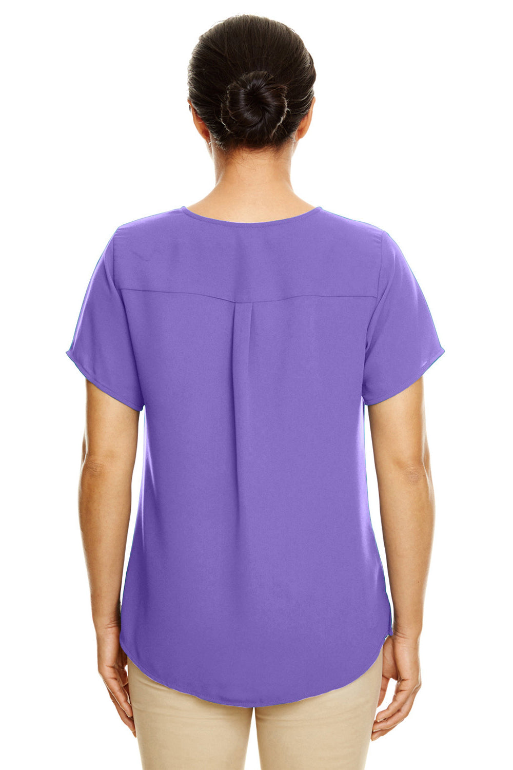 Devon & Jones DP612W Womens Perfect Fit Short Sleeve Blouse Grape Purple Model Back