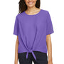 Devon & Jones Womens Perfect Fit Tie Front Short Sleeve Blouse - Grape Purple - Closeout