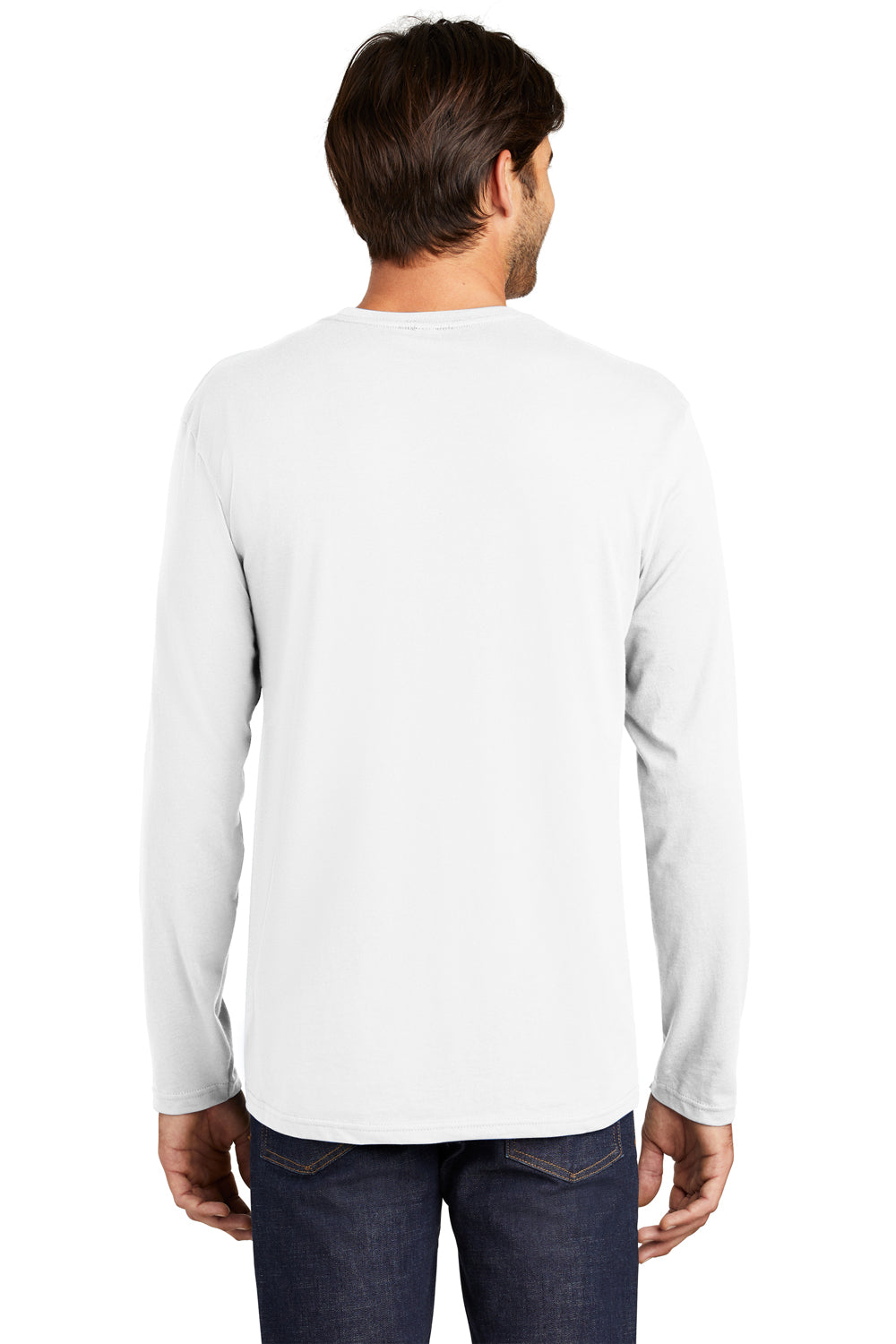 District DT105 Mens Perfect Weight Long Sleeve Crewneck T-Shirt Bright White Model Back