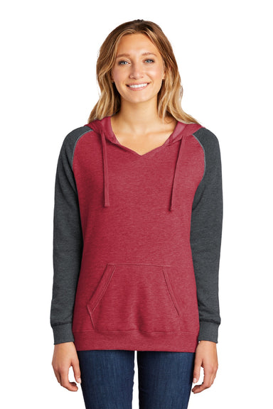 District DT296 Womens Fleece Hooded Sweatshirt Hoodie w/ Pouch Pocket Heather Red/Charcoal Grey Model Front