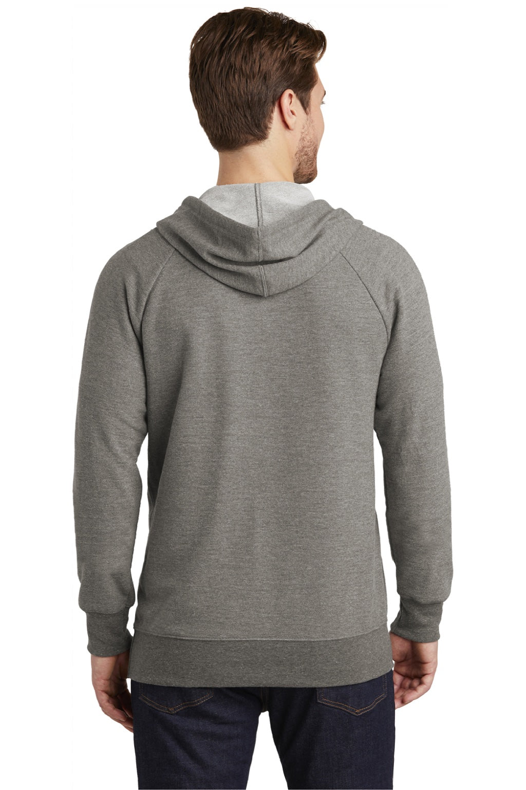 District DT355 Mens Perfect French Terry Hooded Sweatshirt Hoodie w/ Pouch Pocket Grey Frost Model Back