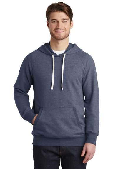 District DT355 Mens Perfect French Terry Hooded Sweatshirt Hoodie w/ Pouch Pocket New Navy Blue Model Front
