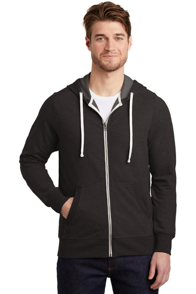 District DT356 Mens Perfect French Terry Full Zip Hooded Sweatshirt Hoodie w/ Pockets Black Model Front