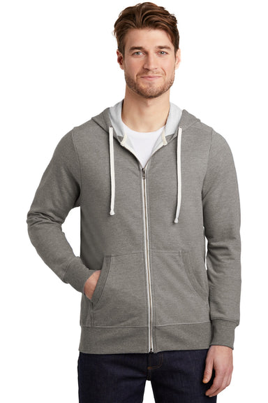 District DT356 Mens Perfect French Terry Full Zip Hooded Sweatshirt Hoodie w/ Pockets Grey Frost Model Front