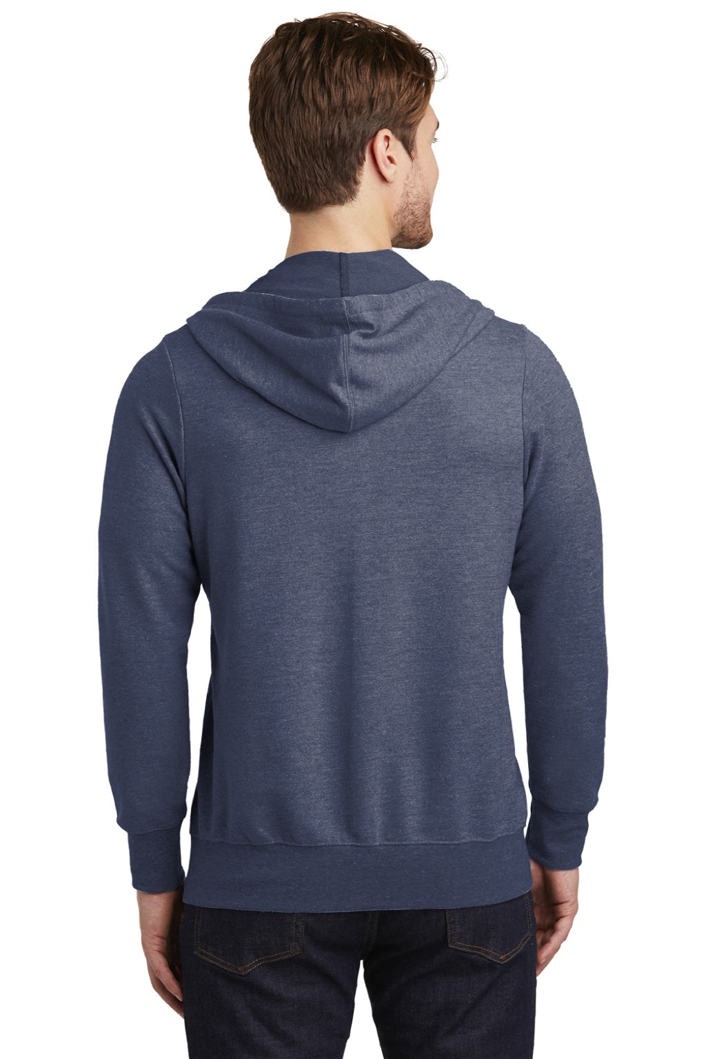 District DT356 Mens Perfect French Terry Full Zip Hooded Sweatshirt Hoodie w/ Pockets New Navy Blue Model Back