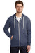 District DT356 Mens Perfect French Terry Full Zip Hooded Sweatshirt Hoodie w/ Pockets New Navy Blue Model Front