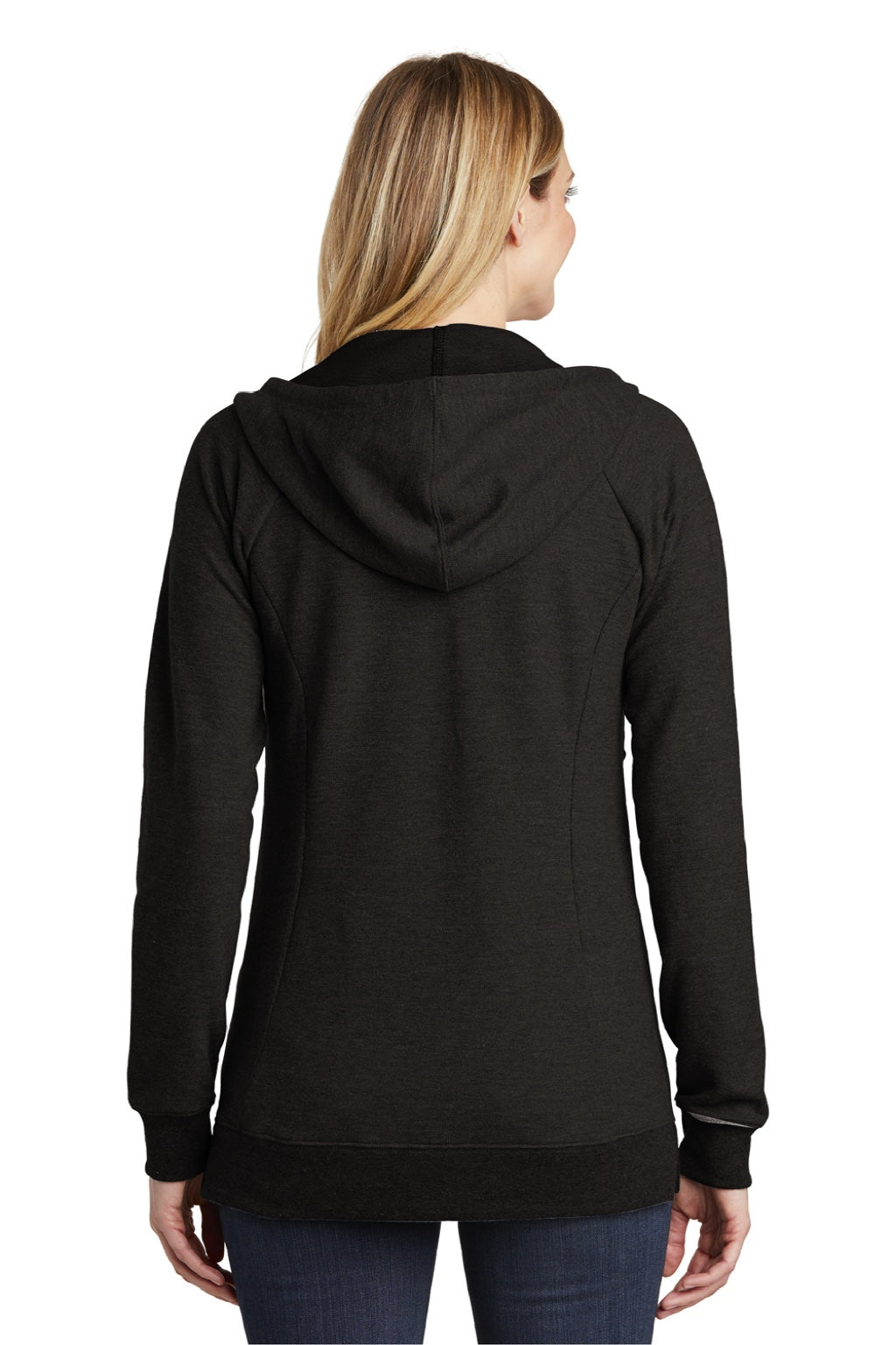 District DT456 Womens Perfect French Terry Full Zip Hooded Sweatshirt Hoodie w/ Pockets Black Model Back