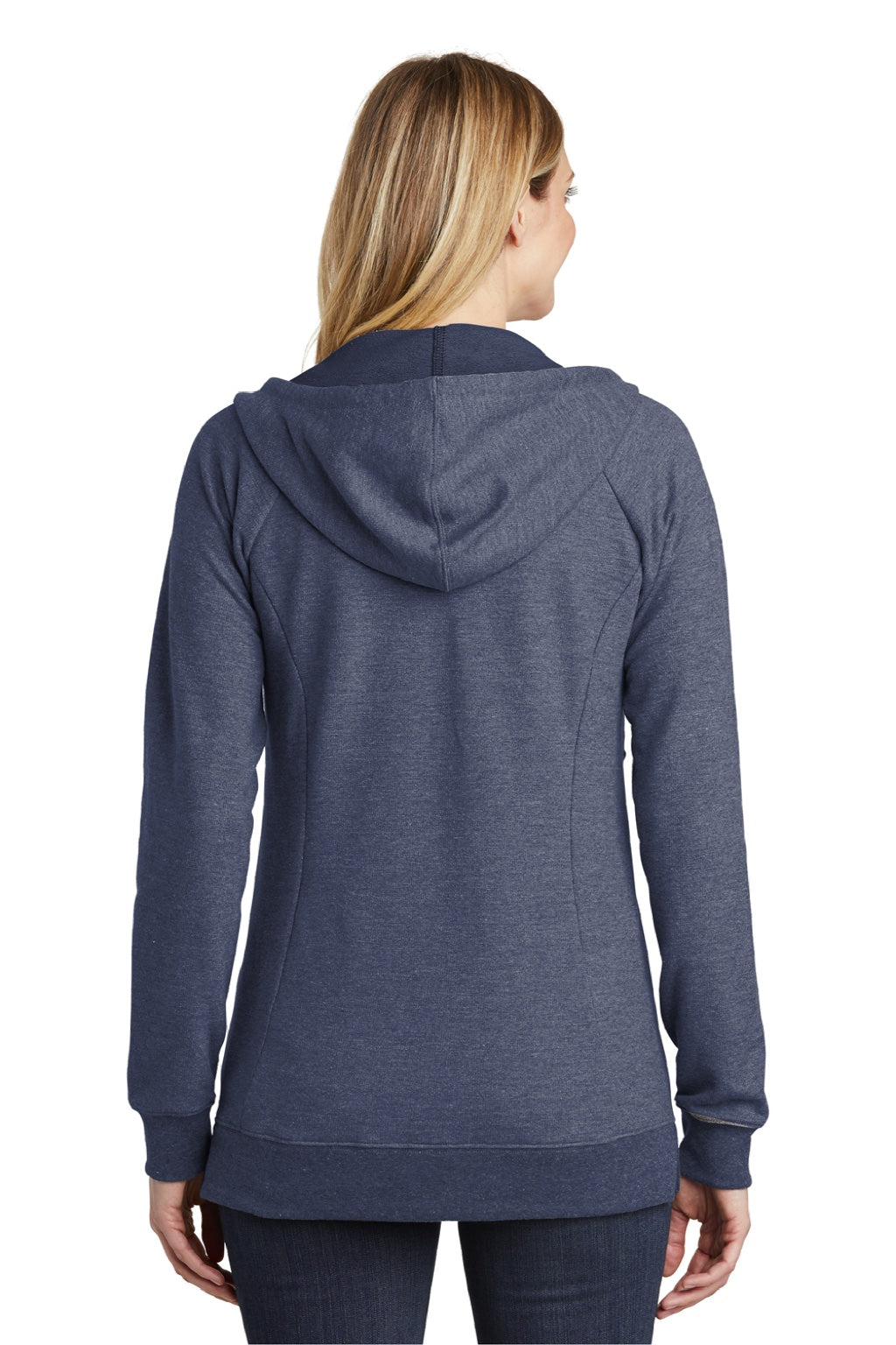 District DT456 Womens Perfect French Terry Full Zip Hooded Sweatshirt Hoodie w/ Pockets New Navy Blue Model Back