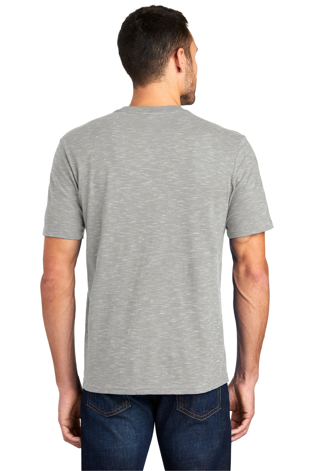 District DT564 Mens Medal Short Sleeve Crewneck T-Shirt Light Grey Model Back