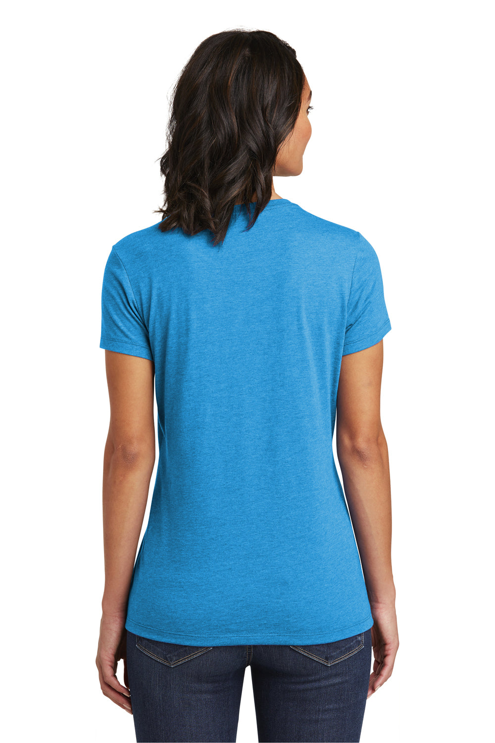 District DT6002 Womens Very Important Short Sleeve Crewneck T-Shirt Heather Bright Turquoise Blue Model Back