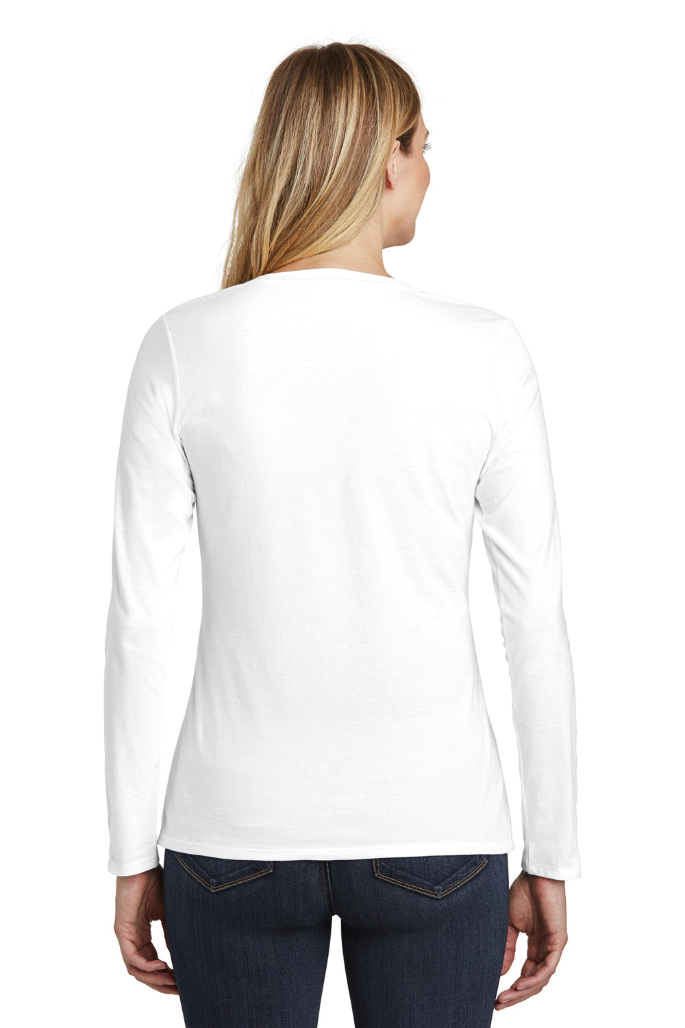 District DT6201 Womens Very Important Long Sleeve V-Neck T-Shirts White Model Back