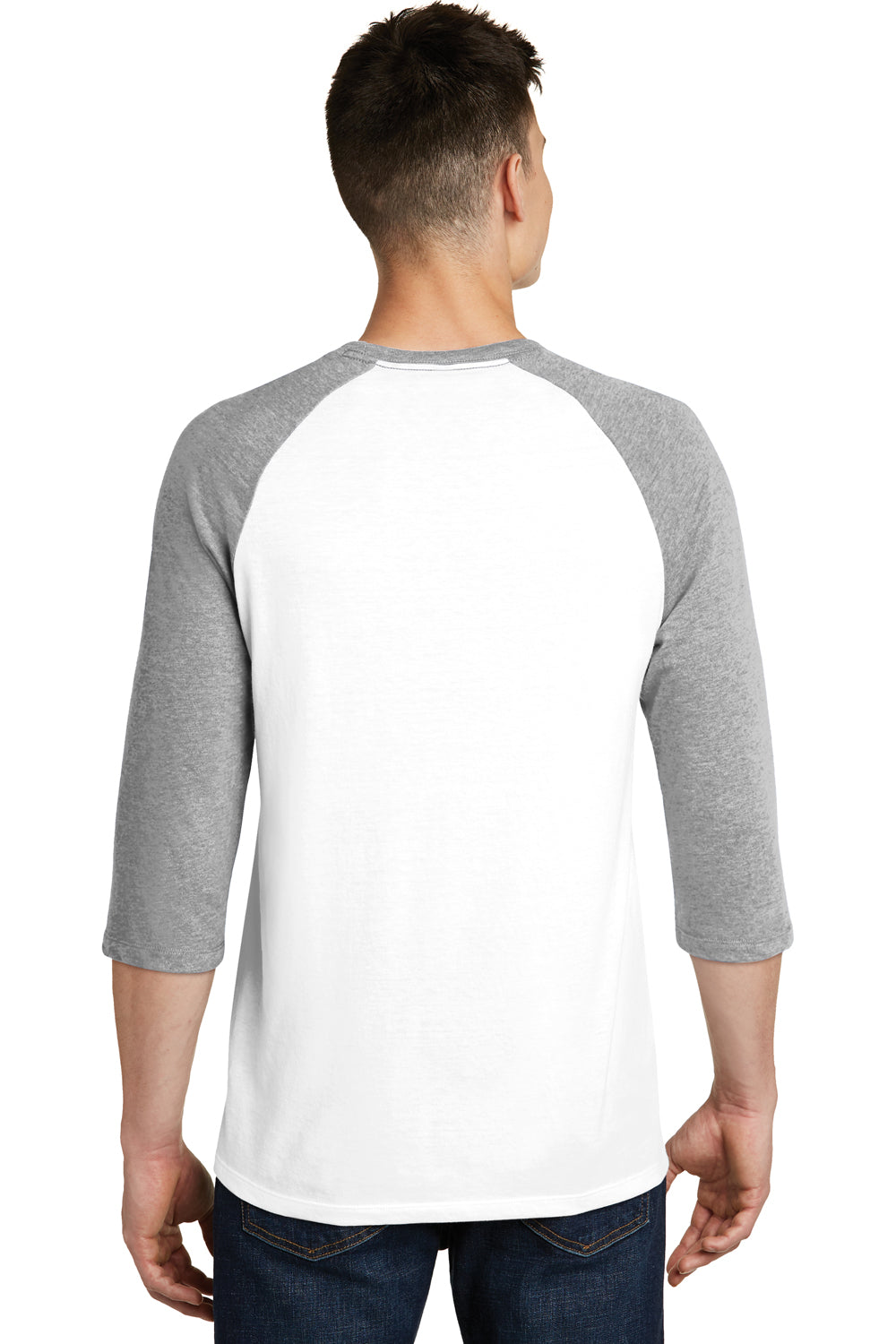 District DT6210 Mens Very Important 3/4 Sleeve Crewneck T-Shirt White/Heather Light Grey Model Back