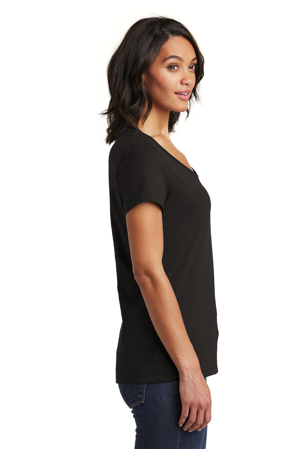 District DT6503 Womens Very Important Short Sleeve V-Neck T-Shirt Black Model Side