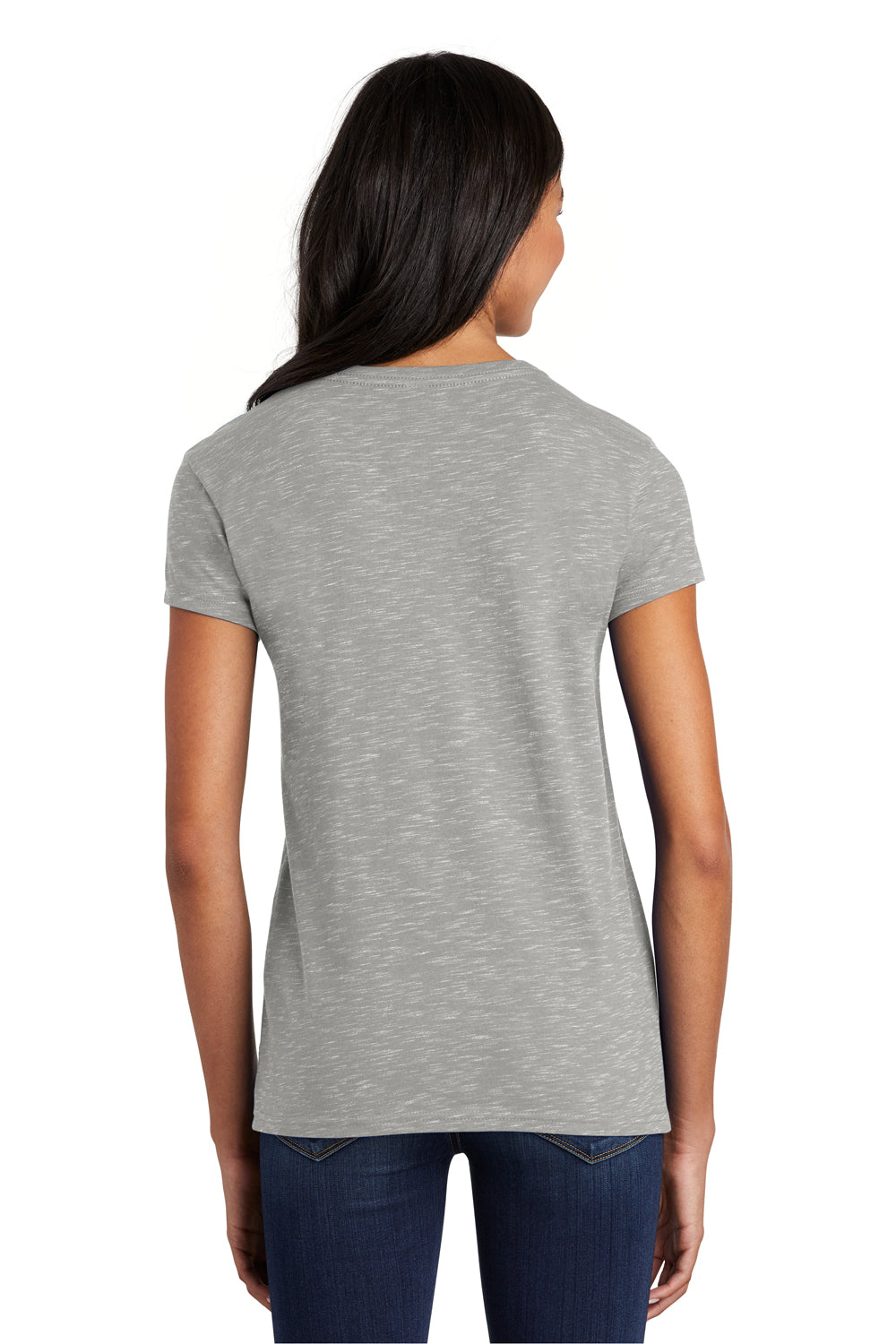District DT664 Womens Medal Short Sleeve V-Neck T-Shirt Light Grey Model Back