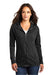 District DT665 Womens Medal Full Zip Hooded Sweatshirt Hoodie w/ Pockets Black Model Front