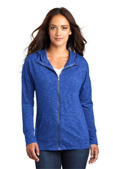 District DT665 Womens Medal Full Zip Hooded Sweatshirt Hoodie w/ Pockets Deep Royal Blue Model Front