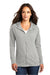 District DT665 Womens Medal Full Zip Hooded Sweatshirt Hoodie w/ Pockets Light Grey Model Front