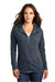 District DT665 Womens Medal Full Zip Hooded Sweatshirt Hoodie w/ Pockets New Navy Blue Model Front