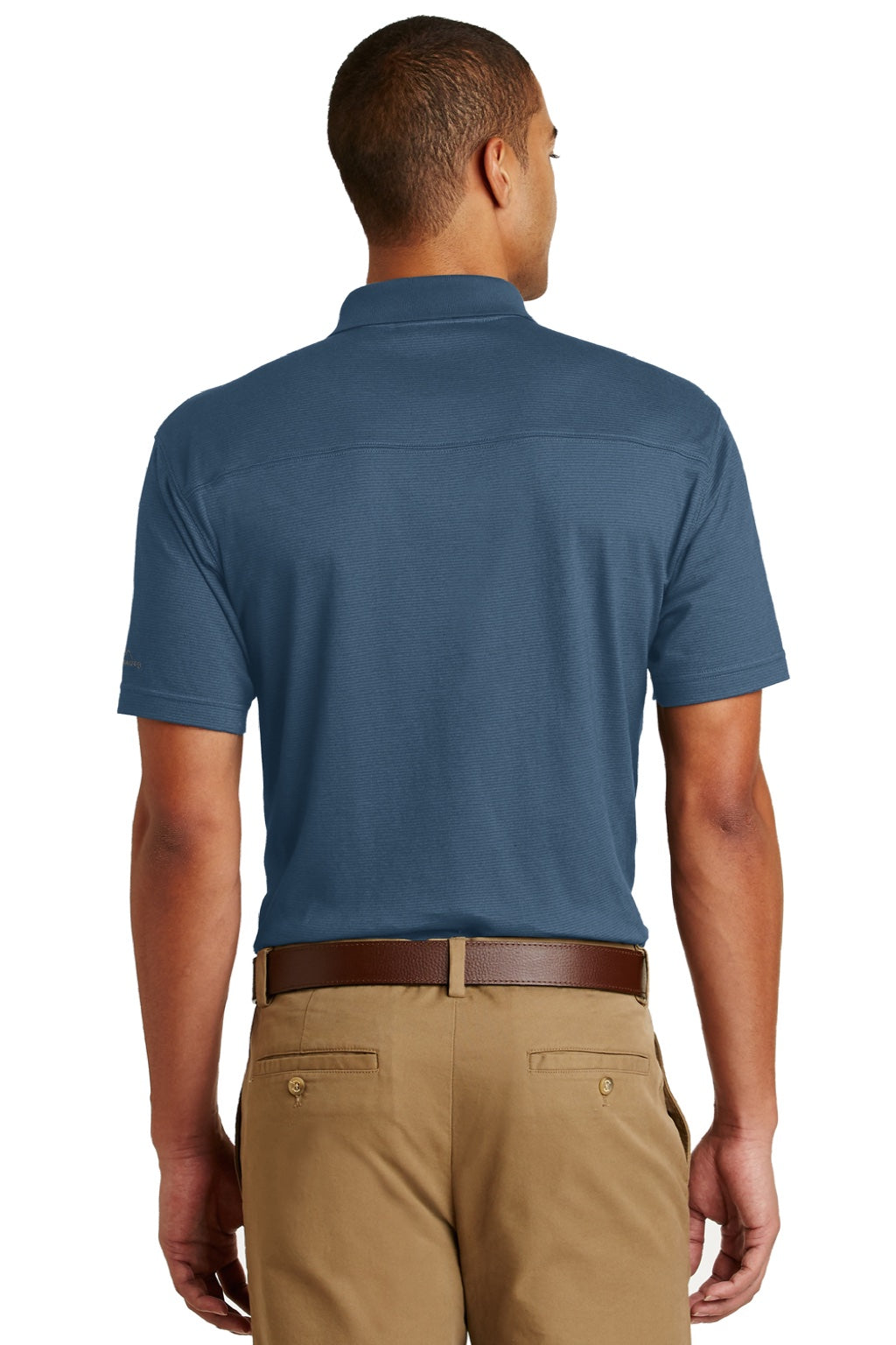 Eddie Bauer EB102 Mens Performance UPF 30+ Short Sleeve Polo Shirt Coast Blue Model Back