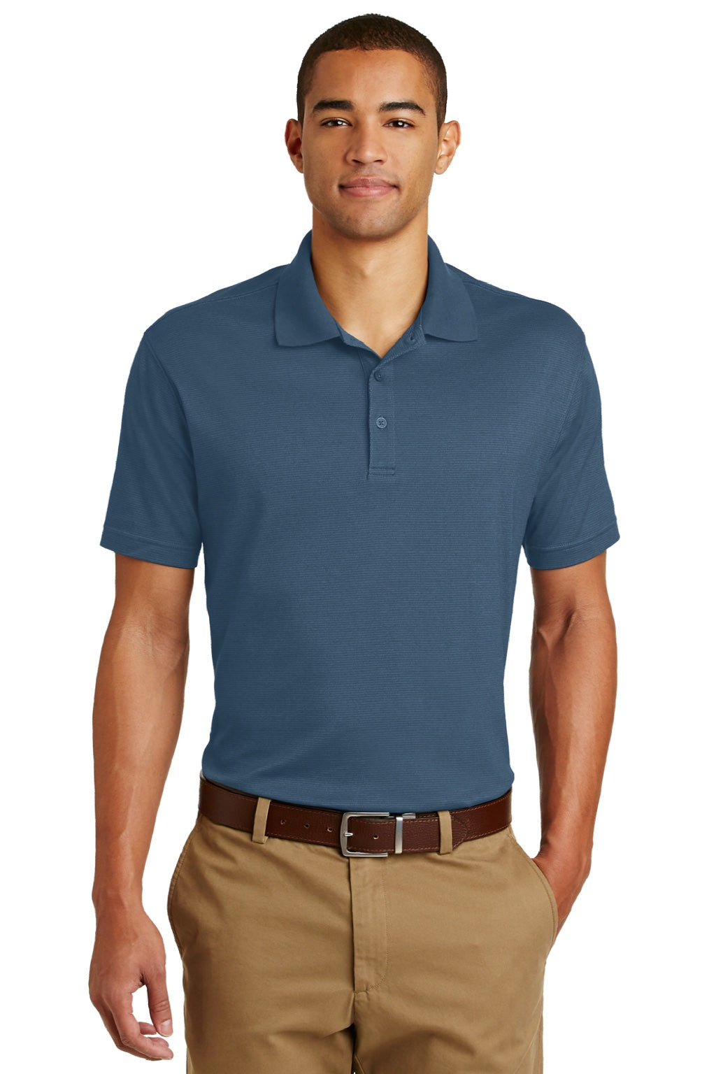 Eddie Bauer EB102 Mens Performance UPF 30+ Short Sleeve Polo Shirt Coast Blue Model Front