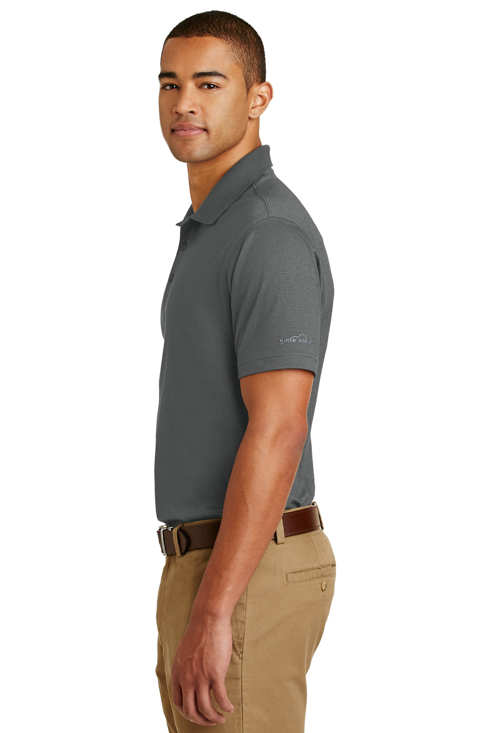 Eddie Bauer EB102 Mens Performance UV Protection Short Sleeve Polo Shirt Steel Grey Model Side