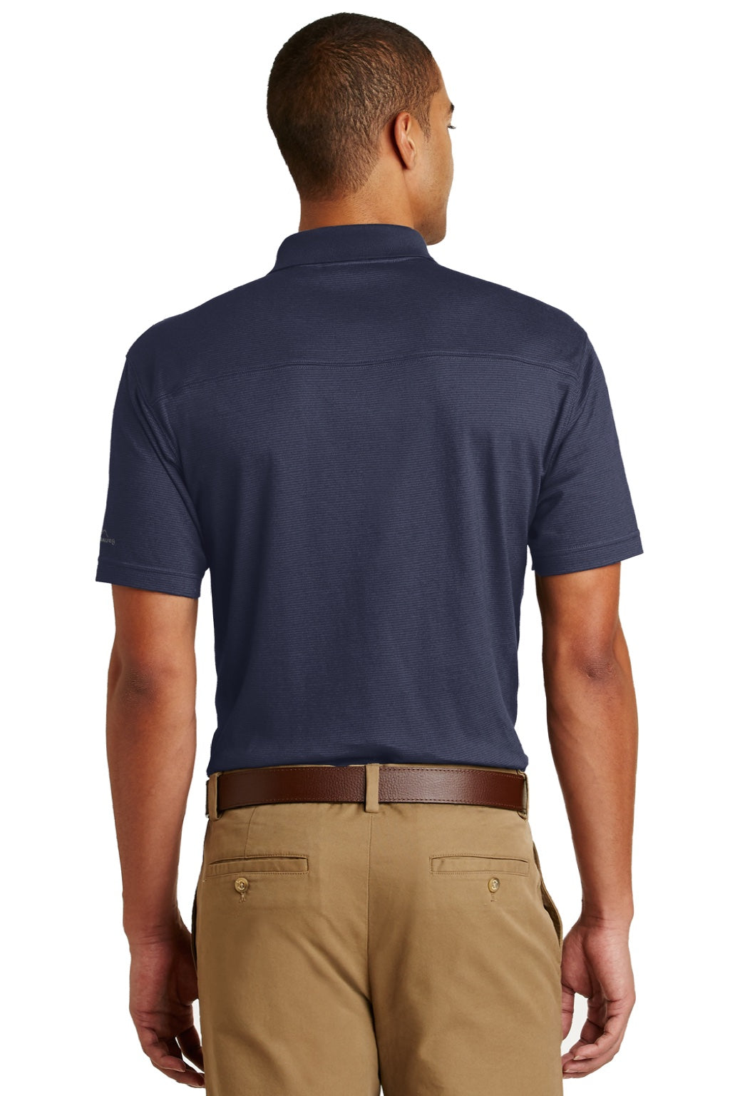 Eddie Bauer EB102 Mens Performance UPF 30+ Short Sleeve Polo Shirt Navy Blue Model Back
