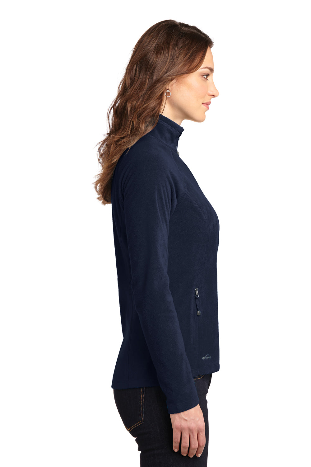 Eddie Bauer EB225 Womens Pill Resistant Microfleece Full Zip Jacket Navy Blue Model Side