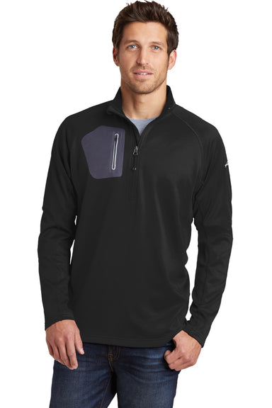 Eddie Bauer EB234 Mens Performance Fleece 1/4 Zip Sweatshirt w/ Pocket Black Model Front