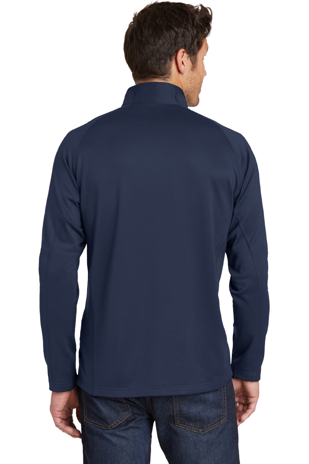 Eddie Bauer EB234 Mens Performance Fleece 1/4 Zip Sweatshirt w/ Pocket River Navy Blue Model Back
