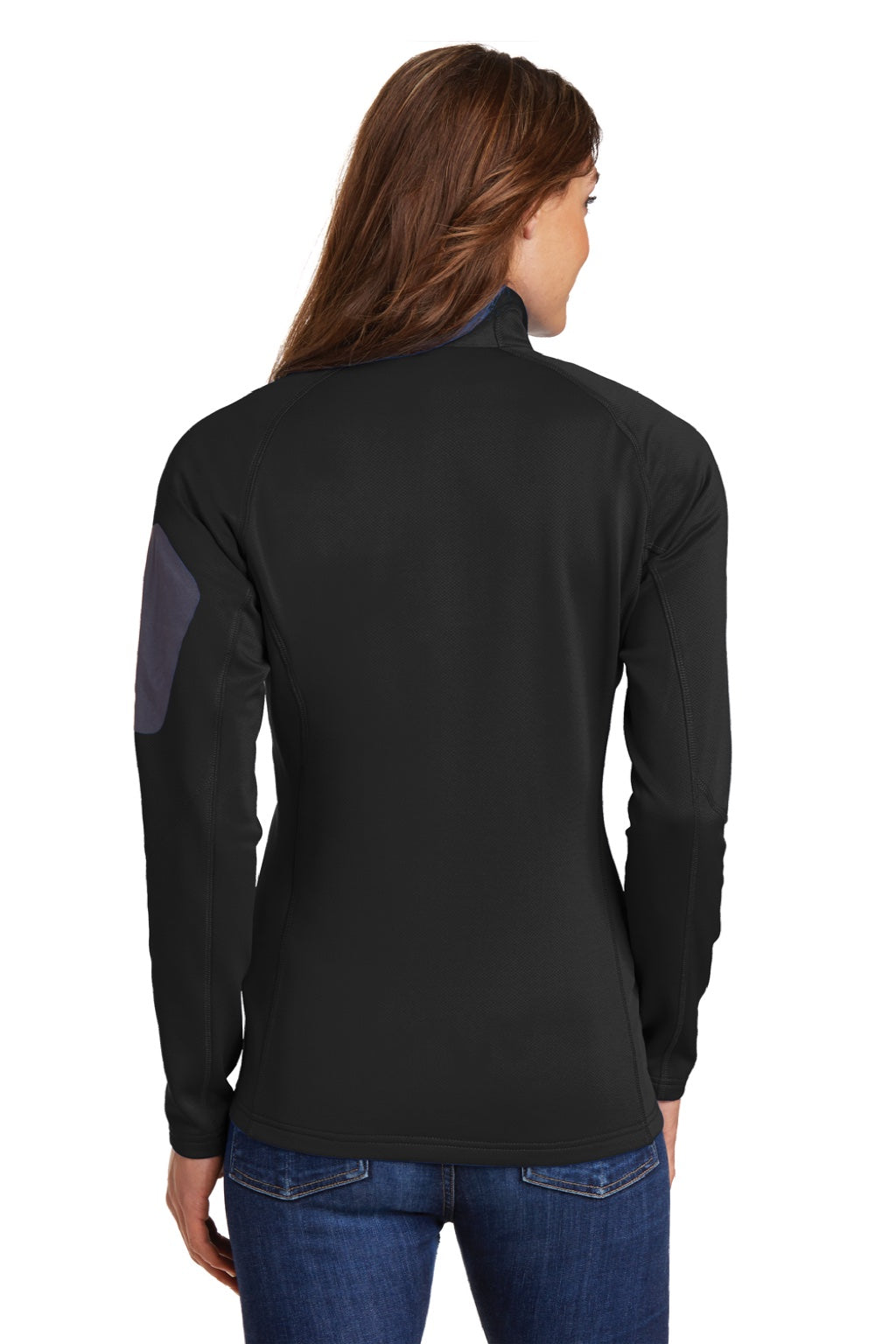 Eddie Bauer EB235 Womens Performance Fleece 1/4 Zip Sweatshirt w/ Pocket Black Model Back